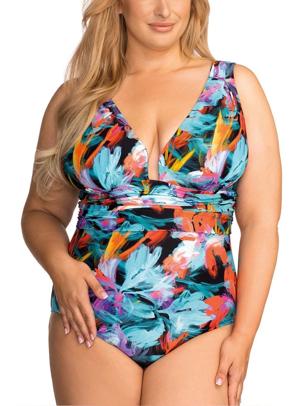 NWT Nessa Blue Floral Barbados Milano Plunge Underwire Swimsuit Sz M Beach Boho